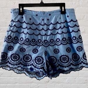 Southern Tide Blue Eyelet Scallop Hem Shorts 100% Cotton